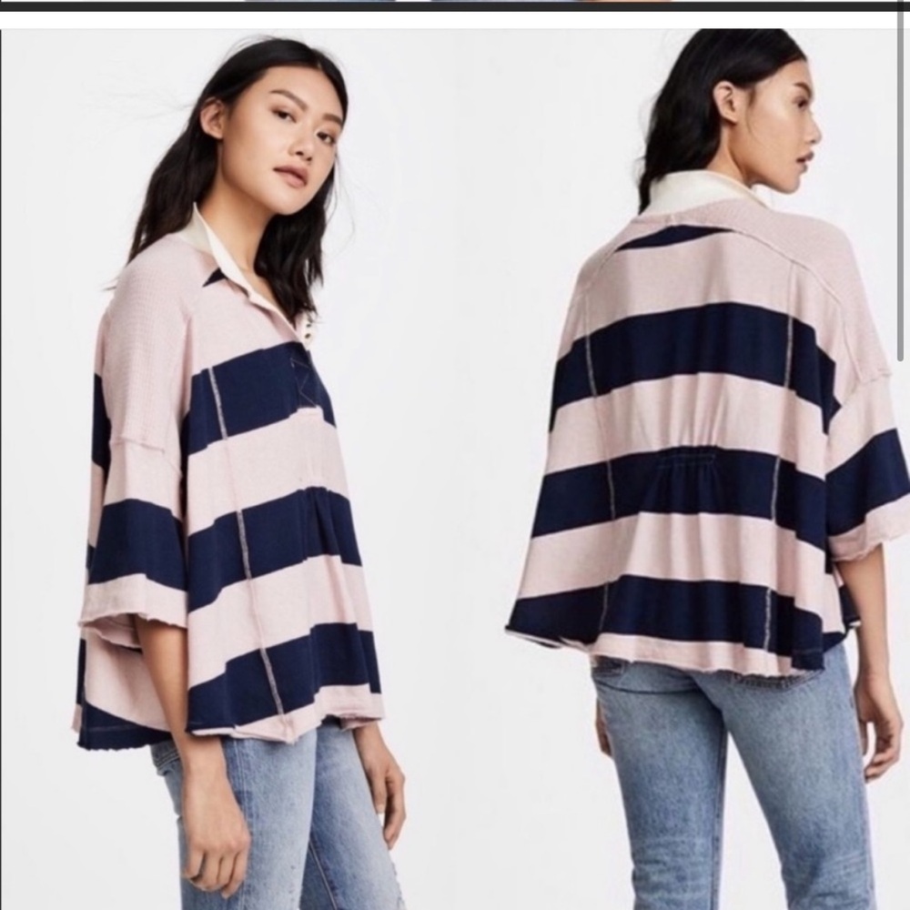 We The Free Pink & Blue Striped Yuki Rugby Shirt XS